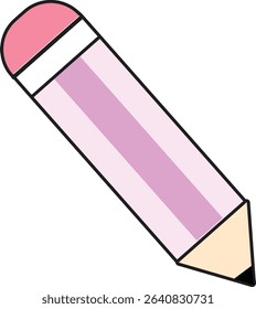 Cute Flat Vector of Purple Pencil with Pink Eraser for Drawing, Writing, Education, School Supplies, and Creative Design
