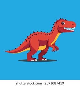 Cute flat vector of a roaring T-Rex on a blue background, featuring a cartoon dinosaur character with a wild Jurassic beast look. Perfect for books, icons, and wildlife illustrations.