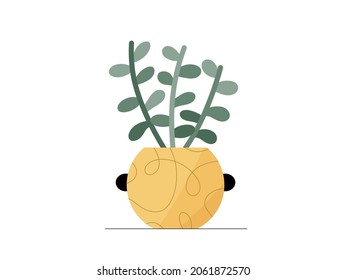 Cute flat vector succulent in yellow flowerpot illustration. Modern cartoon mini succulent plant in trendy pot icon for logo, print, web decoration design. Cozy home flower vector graphic element.
