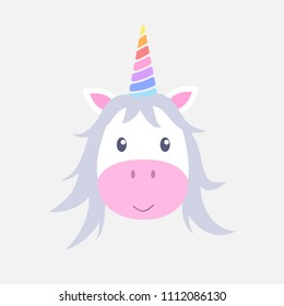 Cute flat vector unicorn on light grey background