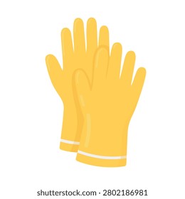 Cute flat vector yellow rubber gloves for household cleaning, isolated on white background.