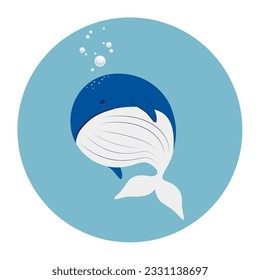 Ballena plana en un marco redondo. Ilustración del vector