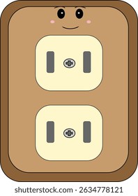 A cute flat-style power outlet with a friendly face, ideal for school equipment or safety visuals.