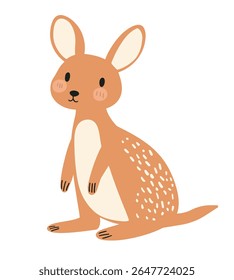 Cute flat-style vector kangaroo in warm terracotta and cream tones, with sprinkled texture on its back and rosy cheeks. Ideal for children’s décor, nursery prints, greeting cards, stickers, and web