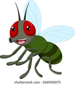 cute flies cartoon posing with laughing and waving