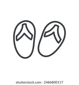 Lindo icono de chanclas. Ilustración monocromática dibujada a mano de unas zapatillas de verano aisladas sobre un fondo blanco. Etiqueta Kawaii. Vector 10 EPS.