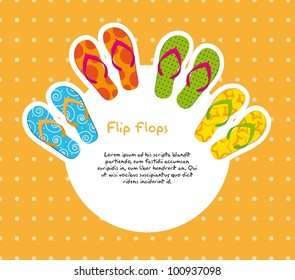 cute flip flops with space for copy over orange background. vector