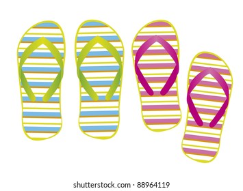 cute flip flops with stripes isolated over white background. vector