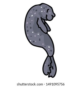 Cute floating dark grey seal vector. Ocean sea life clipart. 