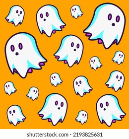 Cute Floating Ghost Seamless Pattern