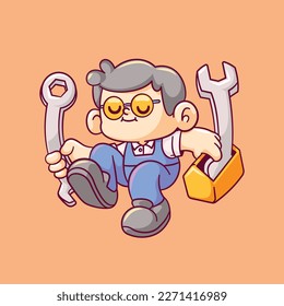 Cute floating mechanic cartoon vector