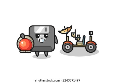 the cute floppy disk as astronaut with a lunar rover , cute style design for t shirt, sticker, logo element
