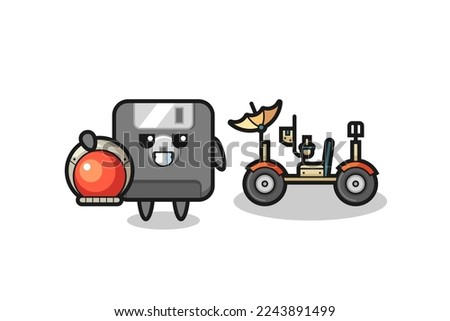 the cute floppy disk as astronaut with a lunar rover , cute style design for t shirt, sticker, logo element