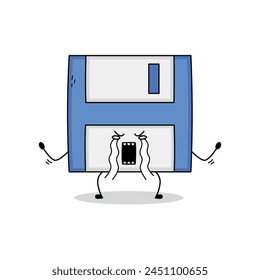 Cute floppy disk cartoon character crying doodle