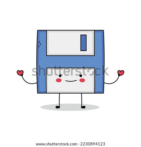 Cute floppy disk cartoon character spreading love