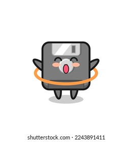 cute floppy disk cartoon is playing hula hoop , cute style design for t shirt, sticker, logo element