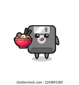 cute floppy disk character eating noodles , cute style design for t shirt, sticker, logo element