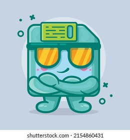 cute floppy disk character mascot with cool expression isolated cartoon in flat style design