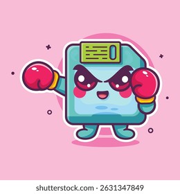 cute floppy disk character mascot playing boxing sport isolated cartoon