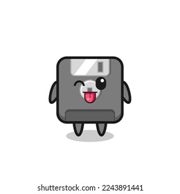 cute floppy disk character in sweet expression while sticking out her tongue , cute style design for t shirt, sticker, logo element
