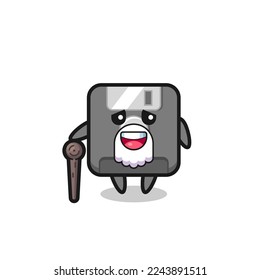 cute floppy disk grandpa is holding a stick , cute style design for t shirt, sticker, logo element