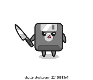 cute floppy disk mascot as a psychopath holding a knife , cute style design for t shirt, sticker, logo element