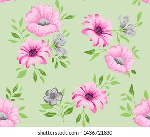 Cute floral all over vector on green background