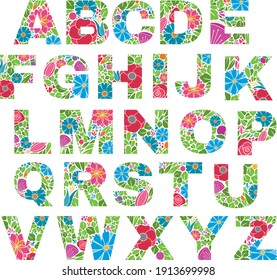 Cute Floral Alphabet Letters Flowers Leaves Stock Vector (Royalty Free ...