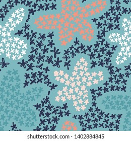 Cute floral background. Botanical seamless pattern made of small daisy flowers forming the flower petals. Simple colorful plain illustration. 