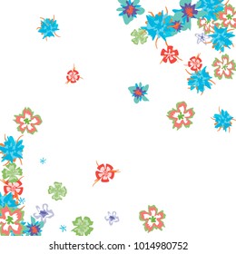 Cute Floral Background for Greeting Card, Flyer, Banner. Small Simple Flowers in Retro Style on White Background. Random Pattern.