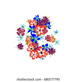 Cute Floral Background for Greeting Card, Flyer, Banner. Small Simple Flowers in Retro Style on White Background. Random Pattern.