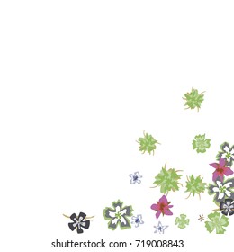 Cute Floral Background for Greeting Card, Flyer, Banner. Small Simple Flowers in Retro Style on White Background. Random Pattern.
