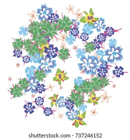 Cute Floral Background for Greeting Card, Flyer, Banner. Small Simple Flowers in Retro Style on White Background. Random Pattern.