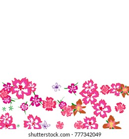 Cute Floral Background for Greeting Card, Flyer, Banner. Small Simple Flowers in Retro Style on White Background. Random Pattern.