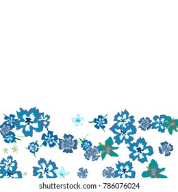Cute Floral Background for Greeting Card, Flyer, Banner. Small Simple Flowers in Retro Style on White Background. Random Pattern.