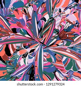 Cute floral background. Hand drawn vector coral roses and ranunculus.