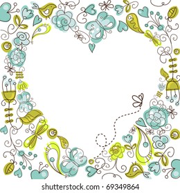 Fondo floral lindo con marco cardíaco