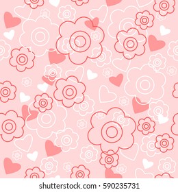 Cute floral background with a hearts and flowers