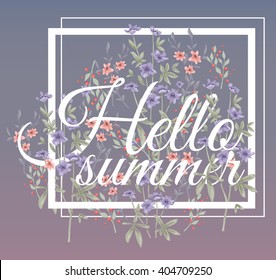 Cute floral background. Printable wall art with flowers. Vector typography.