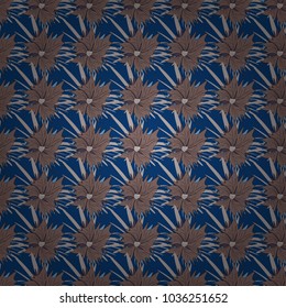 Cute floral background for textile, fabric, wrapping, scrapbooking. Childish design in gray, brown and blue colors. Vector seamless pattern with stylized doodle flowers.