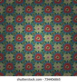 Cute floral background for textile, fabric, wrapping, scrapbooking. Childish design in blue, neutral and green colors. Vector seamless pattern with stylized doodle flowers.