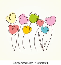 Cute floral background. Vector illustration with spring hand-drawn tulips.