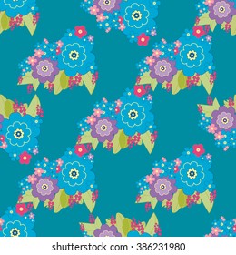 Cute floral background, vector ornament with forget-me-not flowers. Seamless vector floral pattern for cushion, pillow, bandanna, silk kerchief or shawl fabric print. Texture for clothes, bedclothes