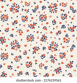 Cute floral background. Vector seamless pattern with ditsy flowers. Vintage botanical surface pattern design. Cottage core wallpaper