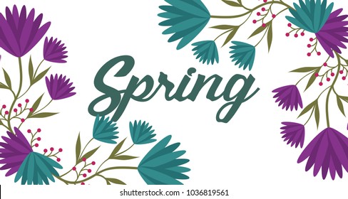 cute floral banner spring word with delicete flowers ornament