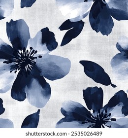 Cute floral blue ink seamless watercolor pattern with watercolor background. Flower vector illustration. Watercolor print in rustic vintage style, textile or wallpapers.