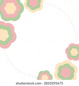 Cute floral border frame with pastel blossoms surrounding a blank center. Suitable for invitations, greeting cards, posters, certificates, and seasonal designs.