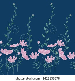 cute floral border pattern on navy background