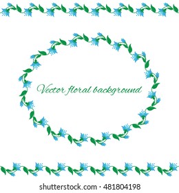 Cute floral borders and frame. Isolated on white background. Can use for birthday card, wedding invitations. Vector illustration.