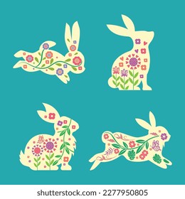 Cute Floral bunny Happy Easter clipart for cut files